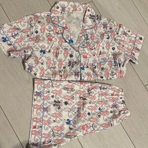 Adorable Women’s monkey pajama Print Set - Pink and white small